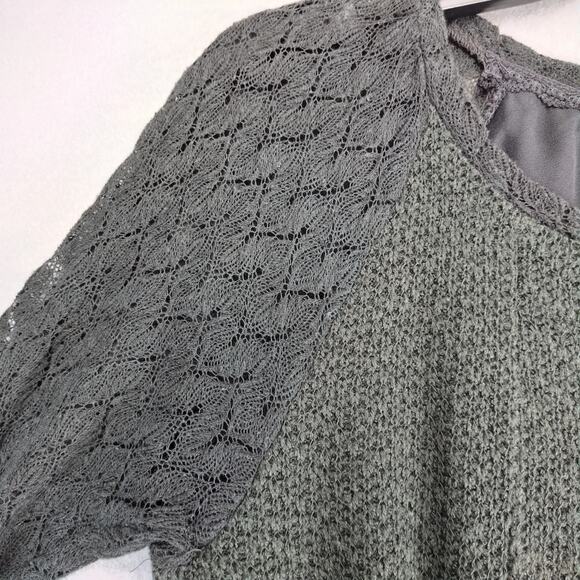 One September Anthropologie Gray Knit Top Women's S Long Lace Sleeves, Back Trim - Picture 9 of 10